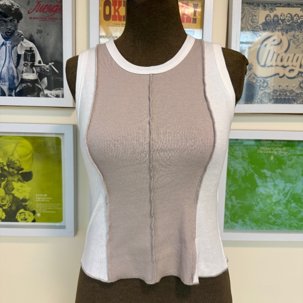 🤍 Y2K Contrast Panel Ribbed Tank Top 🤍